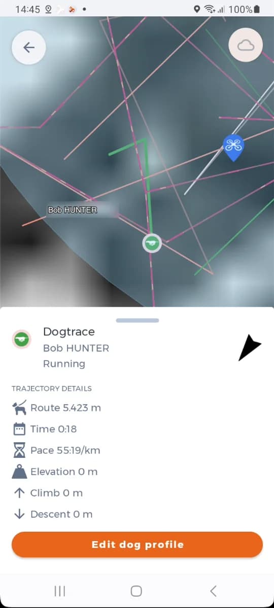 Die Karte des Hundes mit Zustand und Spurdetails.