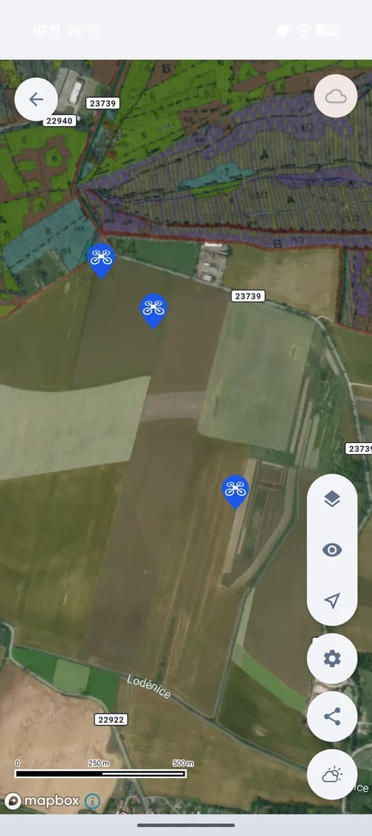 Punkte der Drohne in der Revierkarte — jede Aufnahme hat ihren Ort.
