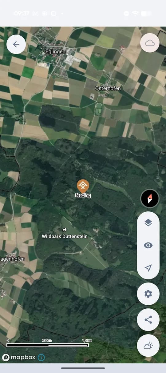 Der gespeicherte Punkt in der Revierkarte.