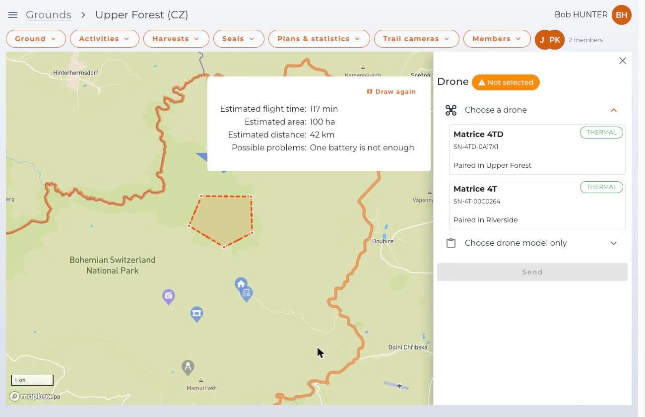 Planung einer Flugmission über dem Revier in der Web-App.