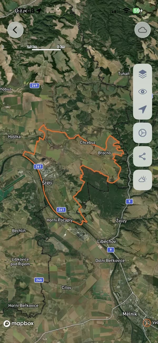 HUNTERRA-App: Satellitenkarte mit Reviergrenze